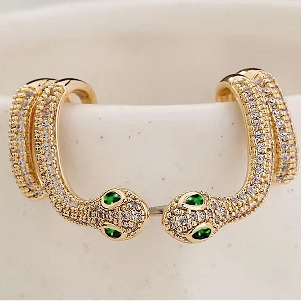 Gold Snake Zircon Earrings Creative Design Trendy Serpent